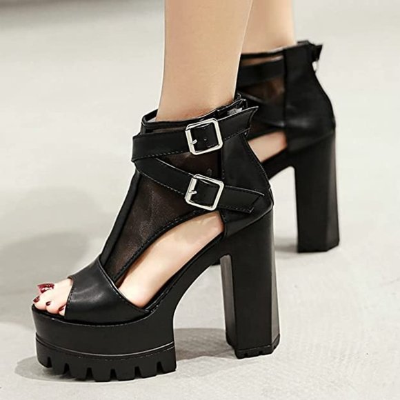 ISO: mesh panel platform heels with buckles - Picture 2 of 2